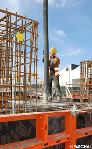 Concrete pump filling foundation